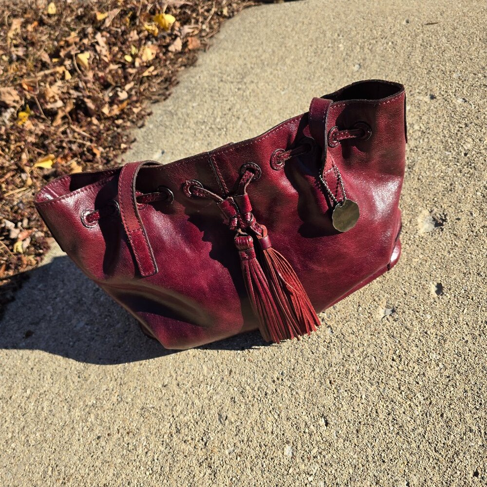 Beautiful Patricia Nash Burgundy Leather Triple Entry Large Purse